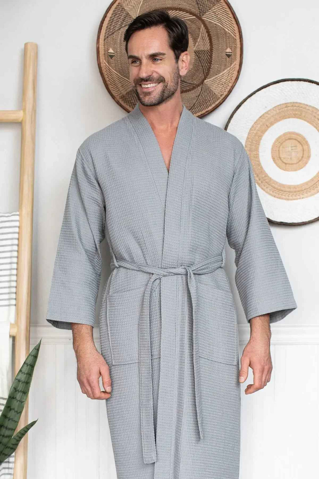 Men's Waffle Spa Bathrobe - Quick Dry, Lightweight Kimono
