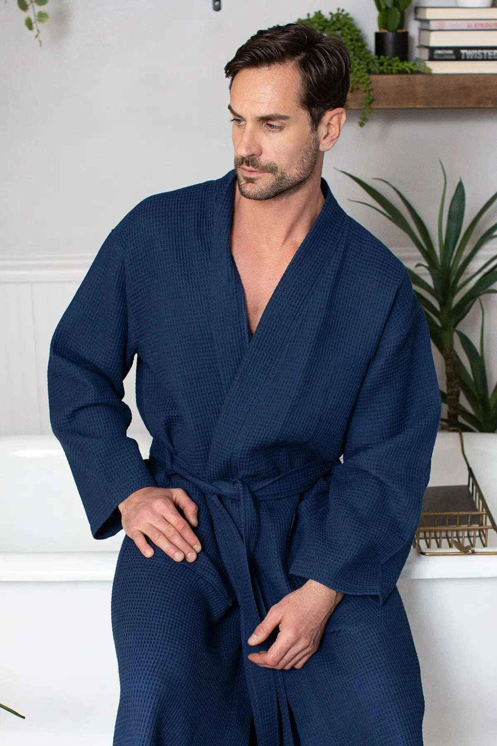 Men's Waffle Spa Bathrobe - Quick Dry, Lightweight Kimono