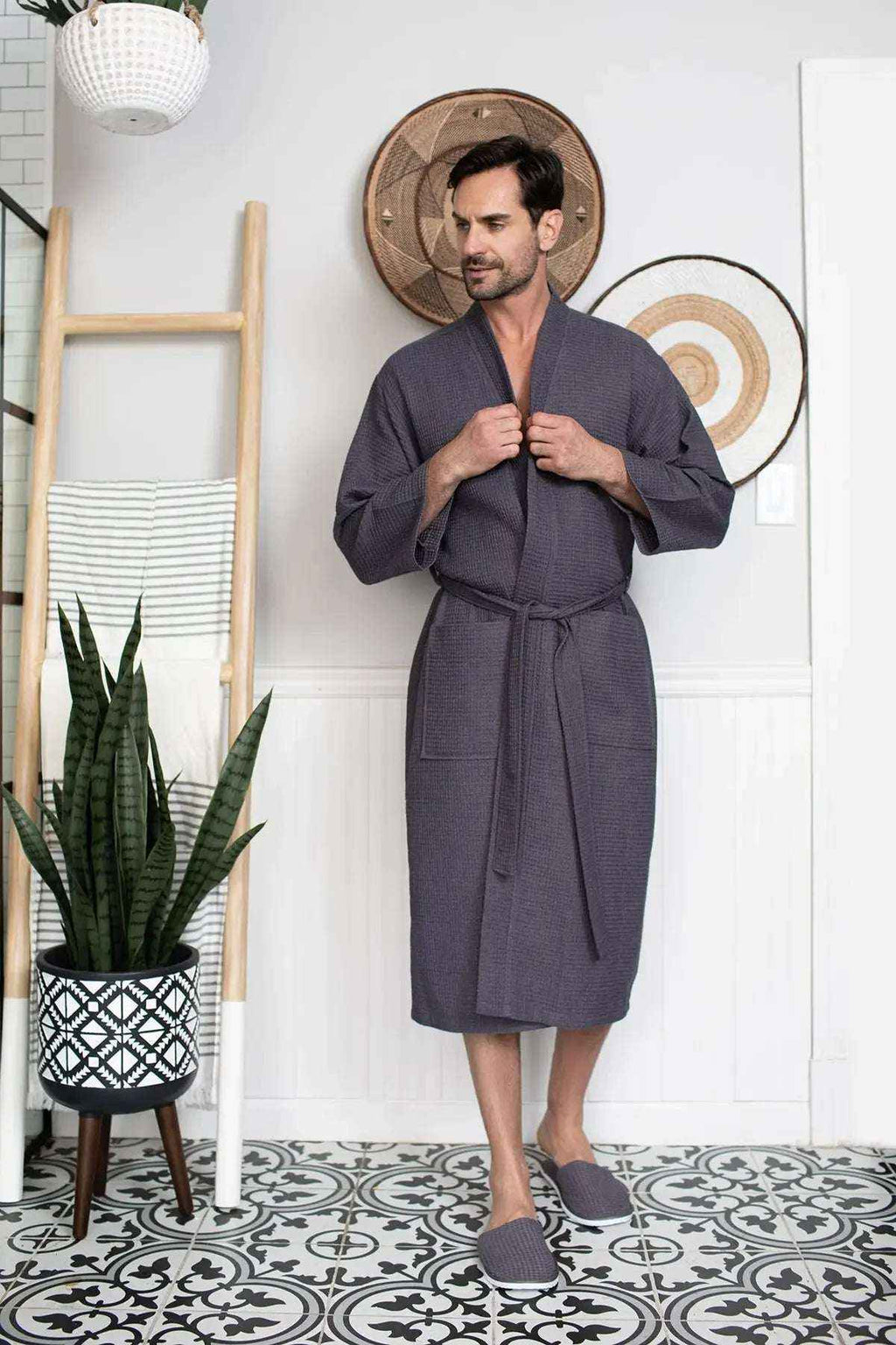 Men's Waffle Spa Bathrobe - Quick Dry, Lightweight Kimono
