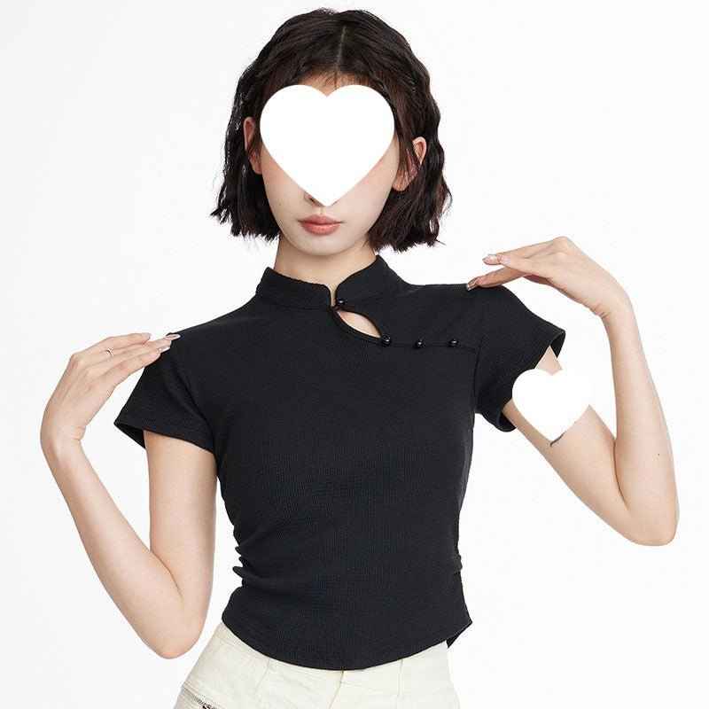 New Chinese-style Stand-collar Slim-fit Pure Cotton Short-sleeve