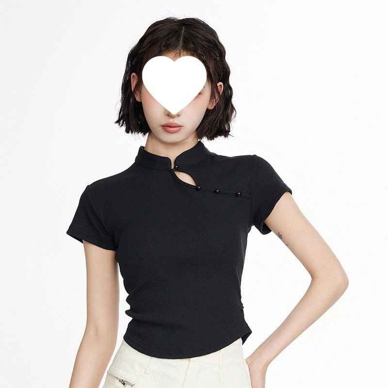 New Chinese-style Stand-collar Slim-fit Pure Cotton Short-sleeve