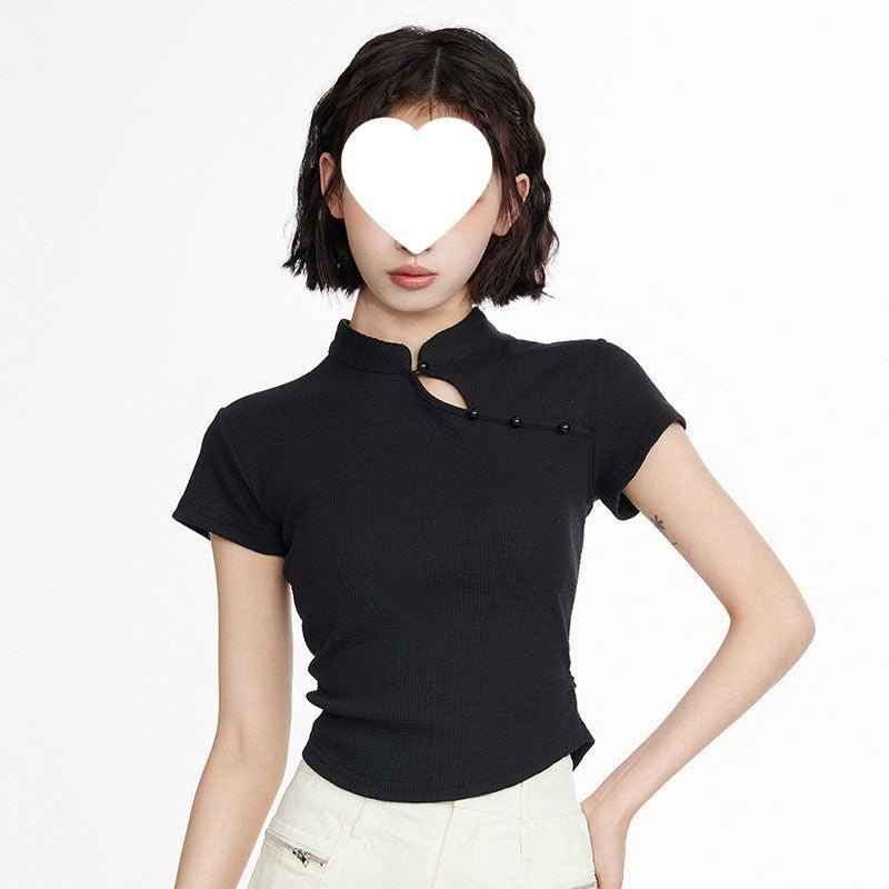 New Chinese-style Stand-collar Slim-fit Pure Cotton Short-sleeve