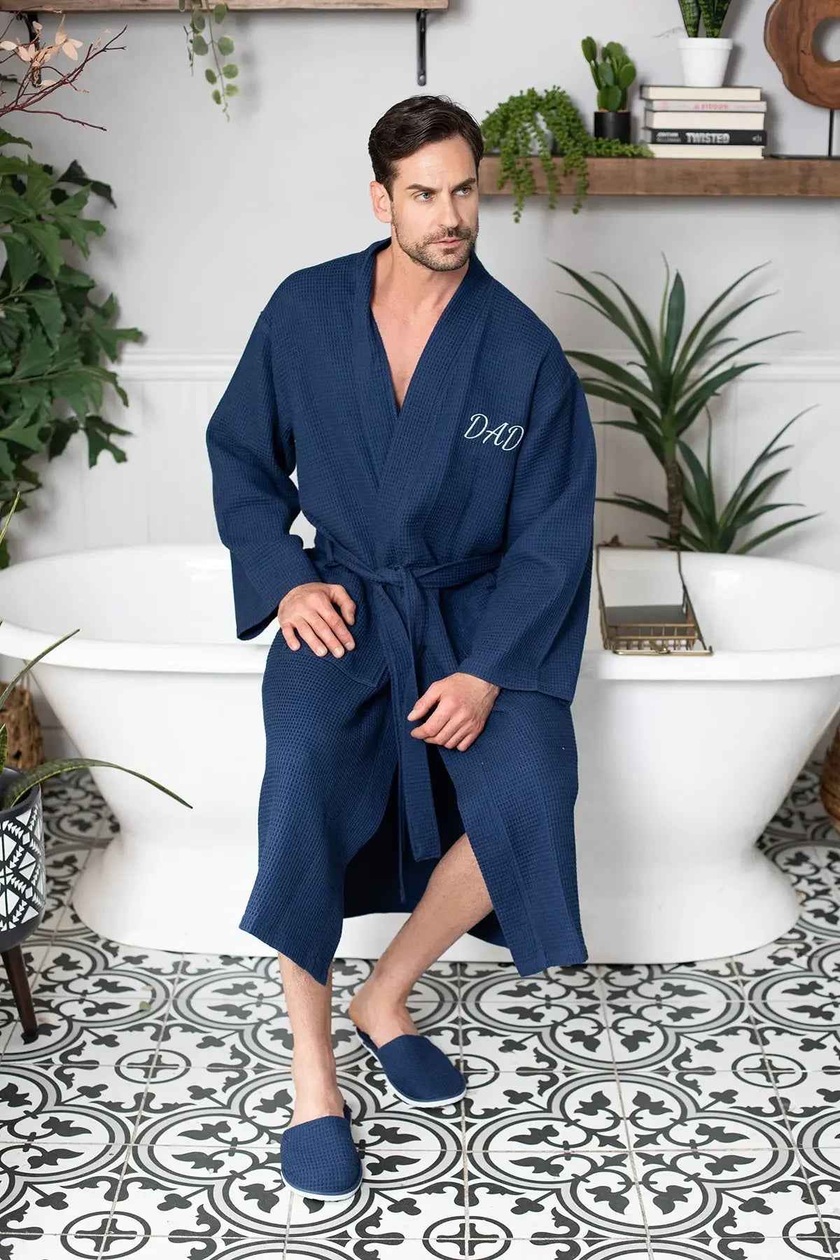 Men's Waffle Spa Bathrobe - Quick Dry, Lightweight Kimono