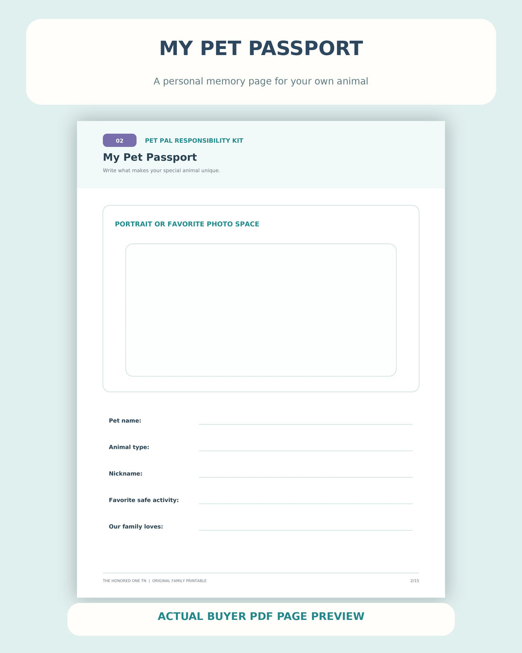 Actual printable My Pet Passport page 2 from Pet Pal PDF