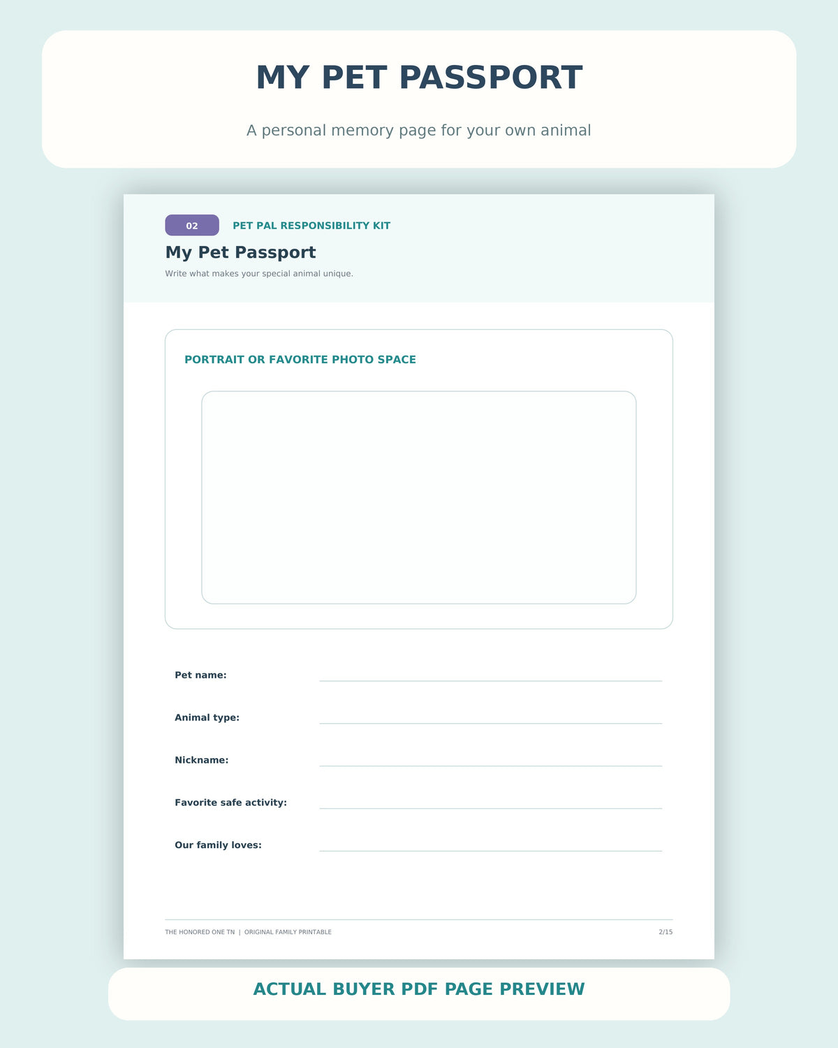 Actual printable My Pet Passport page 2 from Pet Pal PDF