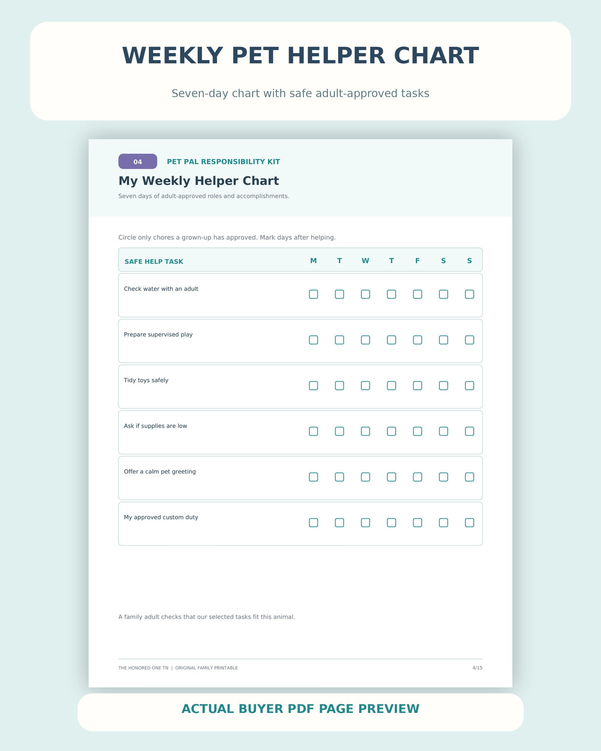 Actual Pet Pal 7 day pet helper responsibility chart page 4 of buyer PDF