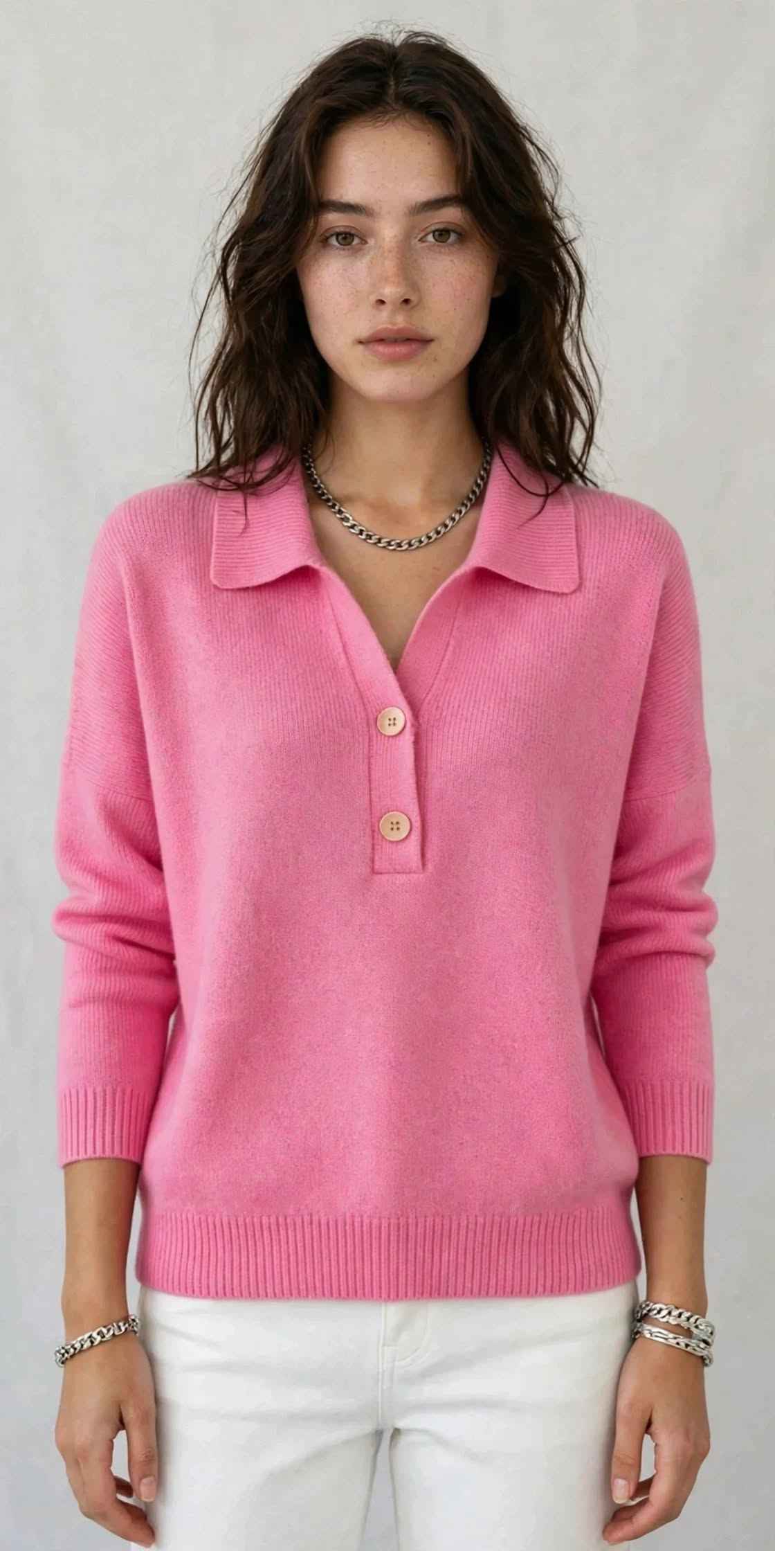 Women's Knit Polo Sweater | V-Neck Long Sleeve Autumn Winter Style