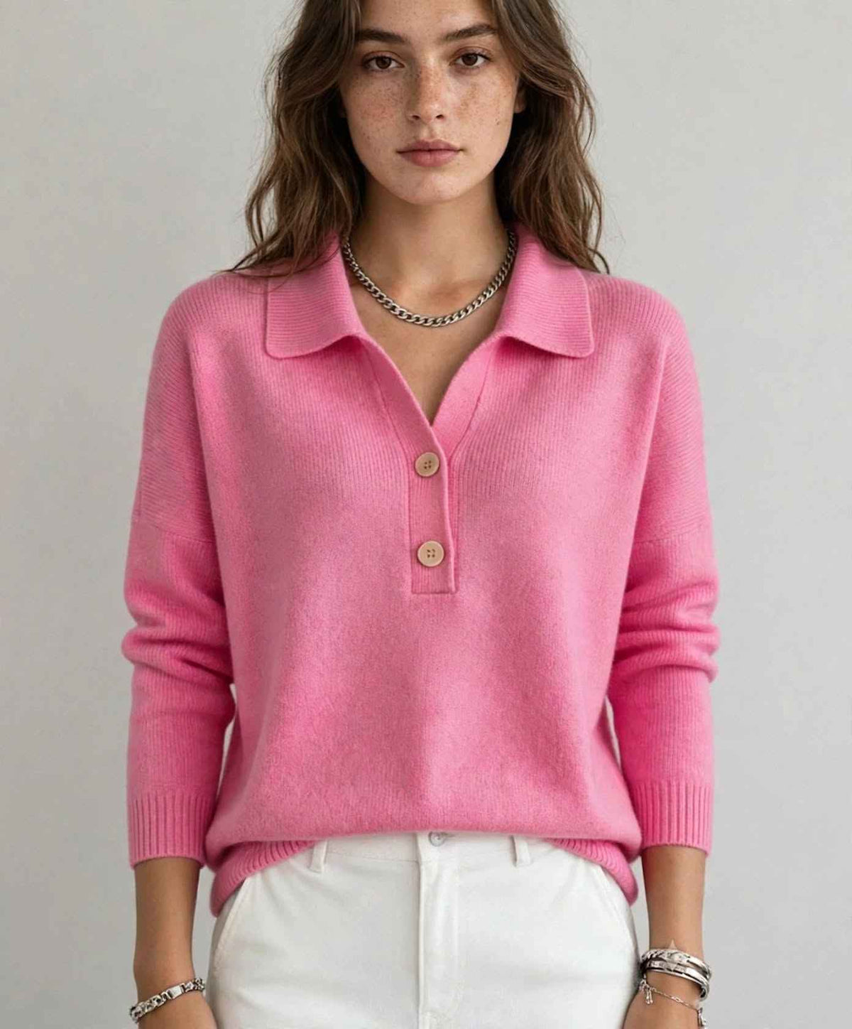 Women's Knit Polo Sweater | V-Neck Long Sleeve Autumn Winter Style