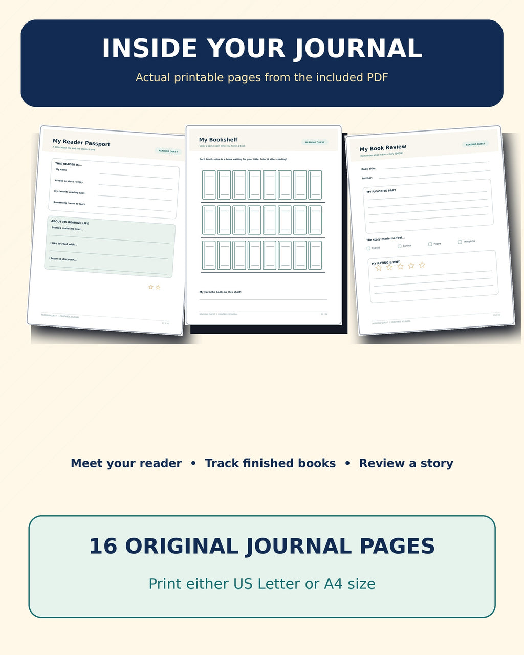 Reading Quest real printable reader passport bookshelf tracker and book review pages