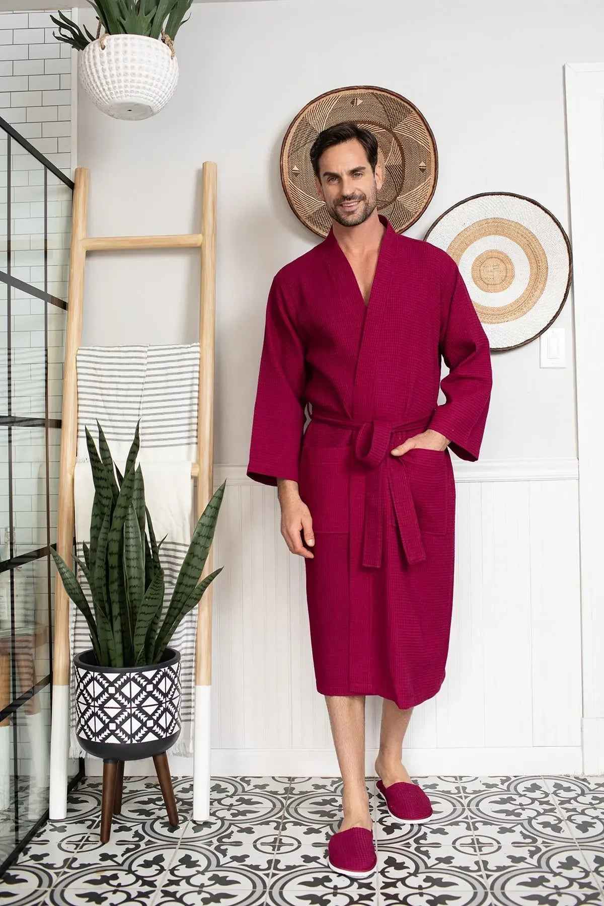 Men's Waffle Spa Bathrobe - Quick Dry, Lightweight Kimono