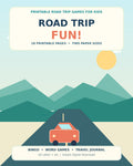 Road Trip Fun kids travel games printable PDF illustrated cover 18 pages US Letter and A4