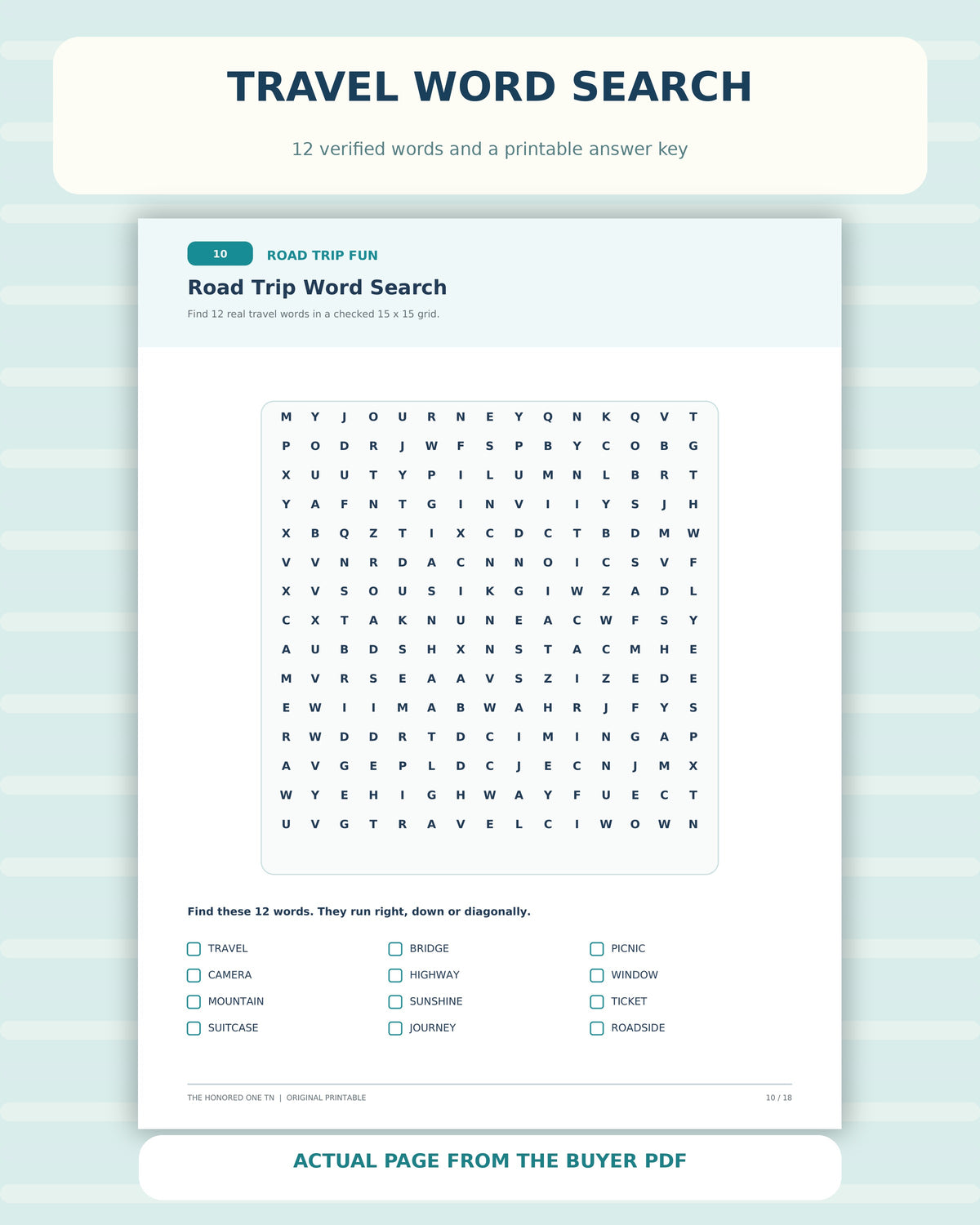 Actual road trip word search page 10 of 18-page buyer PDF