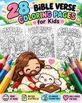 28 Bible Verse Coloring Pages for Kids printable — Scripture Spark cover with Jesus, lamb and original Bible verse coloring pages
