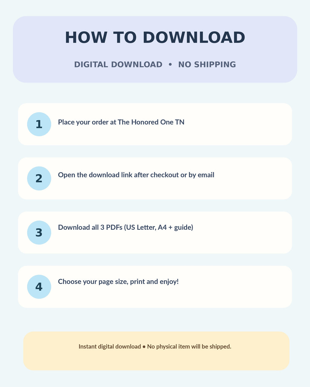 How to download US Letter and A4 Scripture Spark PDF files from The Honored One TN after purchase