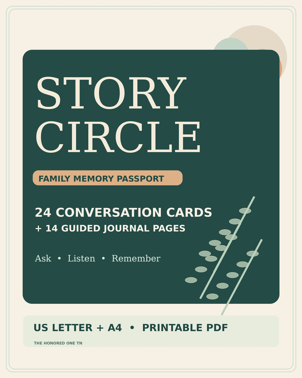 StoryCircle Family Memory Passport printable PDF cover, 24 conversation cards and 14 guided journal worksheets
