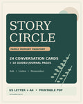 StoryCircle Family Memory Passport printable PDF cover, 24 conversation cards and 14 guided journal worksheets