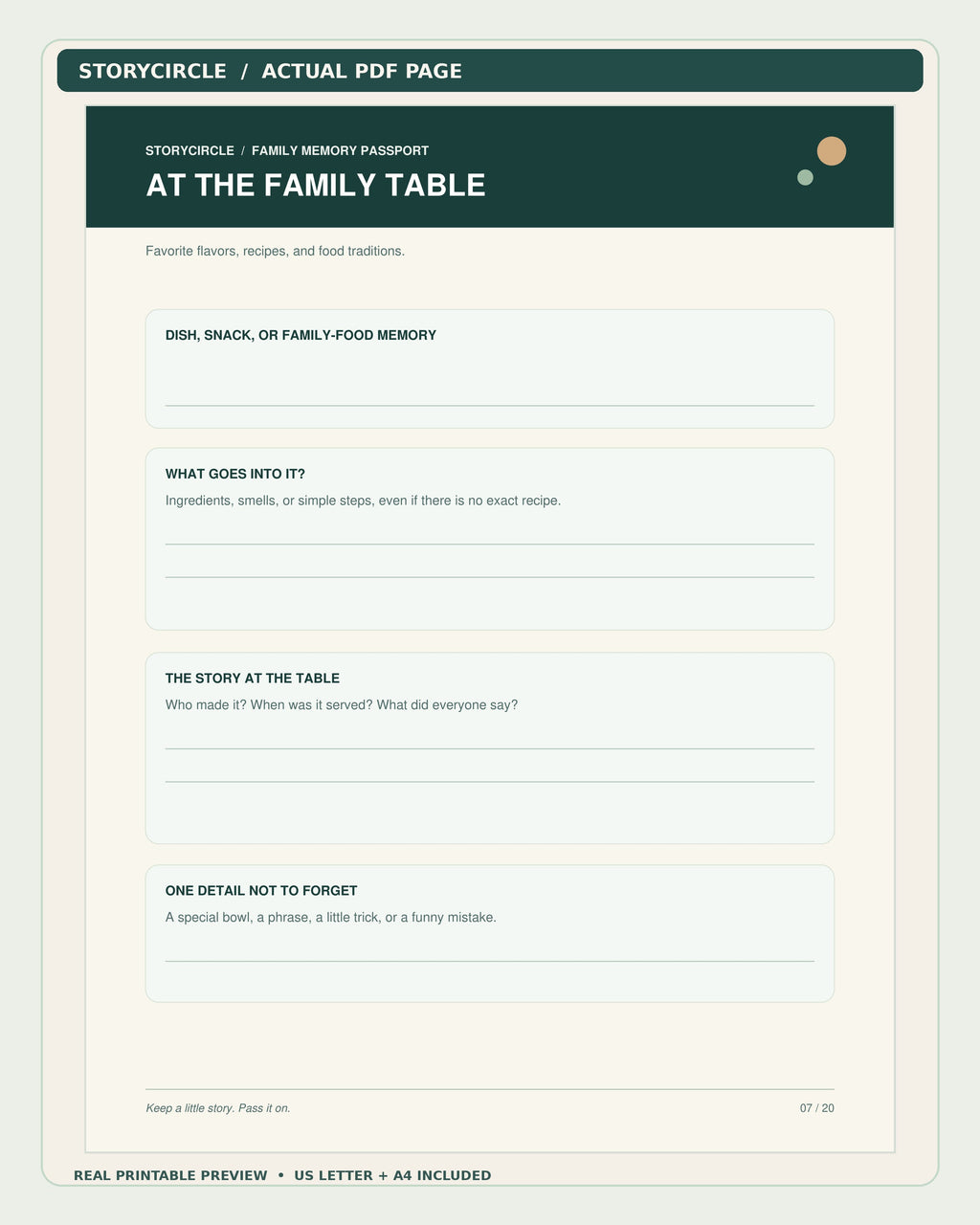 Actual StoryCircle family recipes and food traditions worksheet, PDF page 7