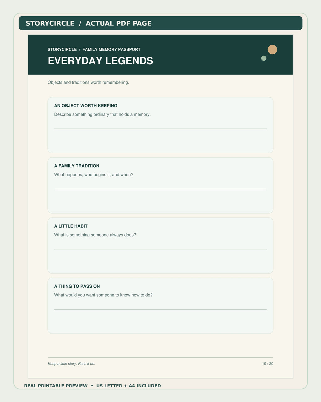 Actual StoryCircle everyday family traditions worksheet, PDF page 10
