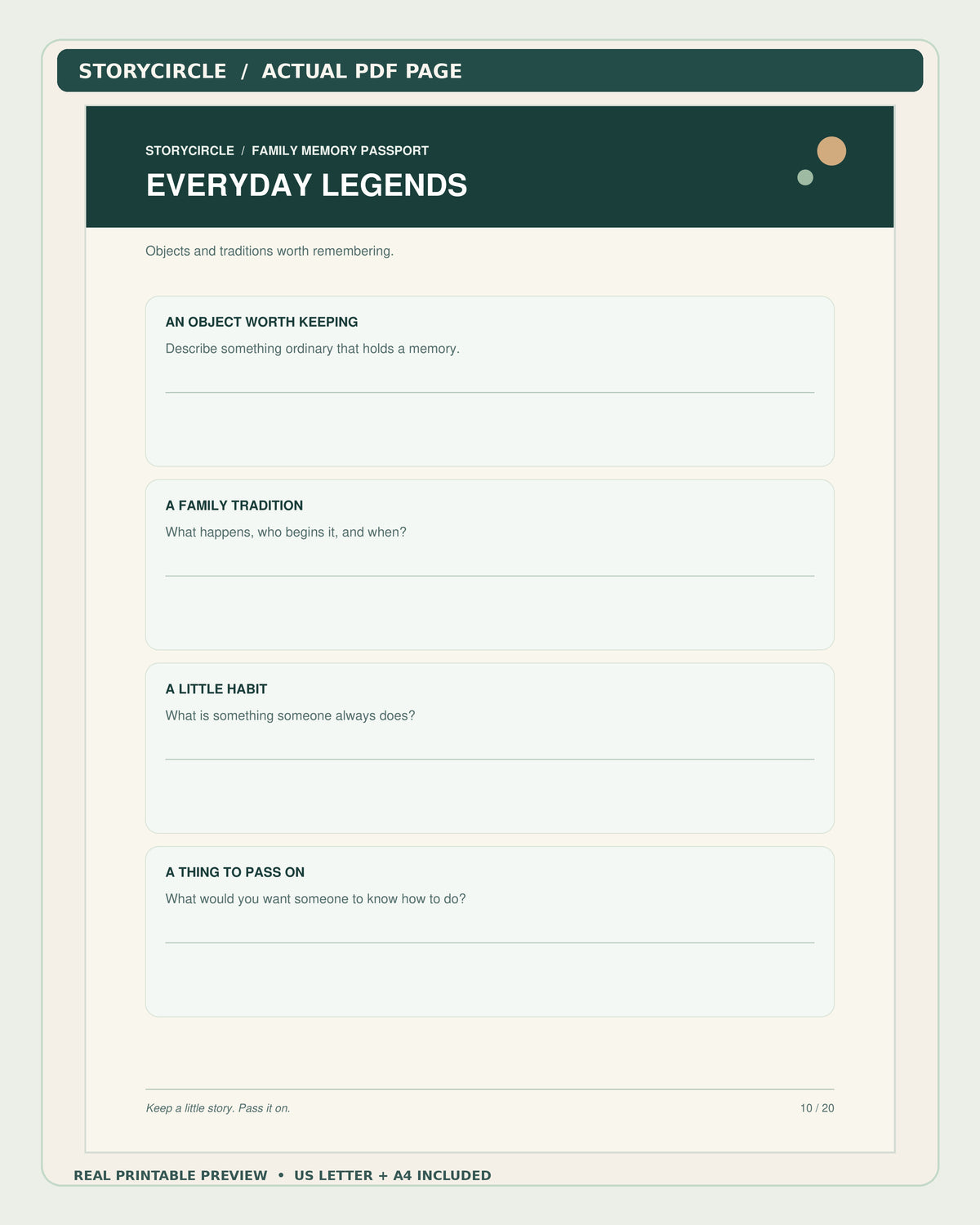 Actual StoryCircle everyday family traditions worksheet, PDF page 10