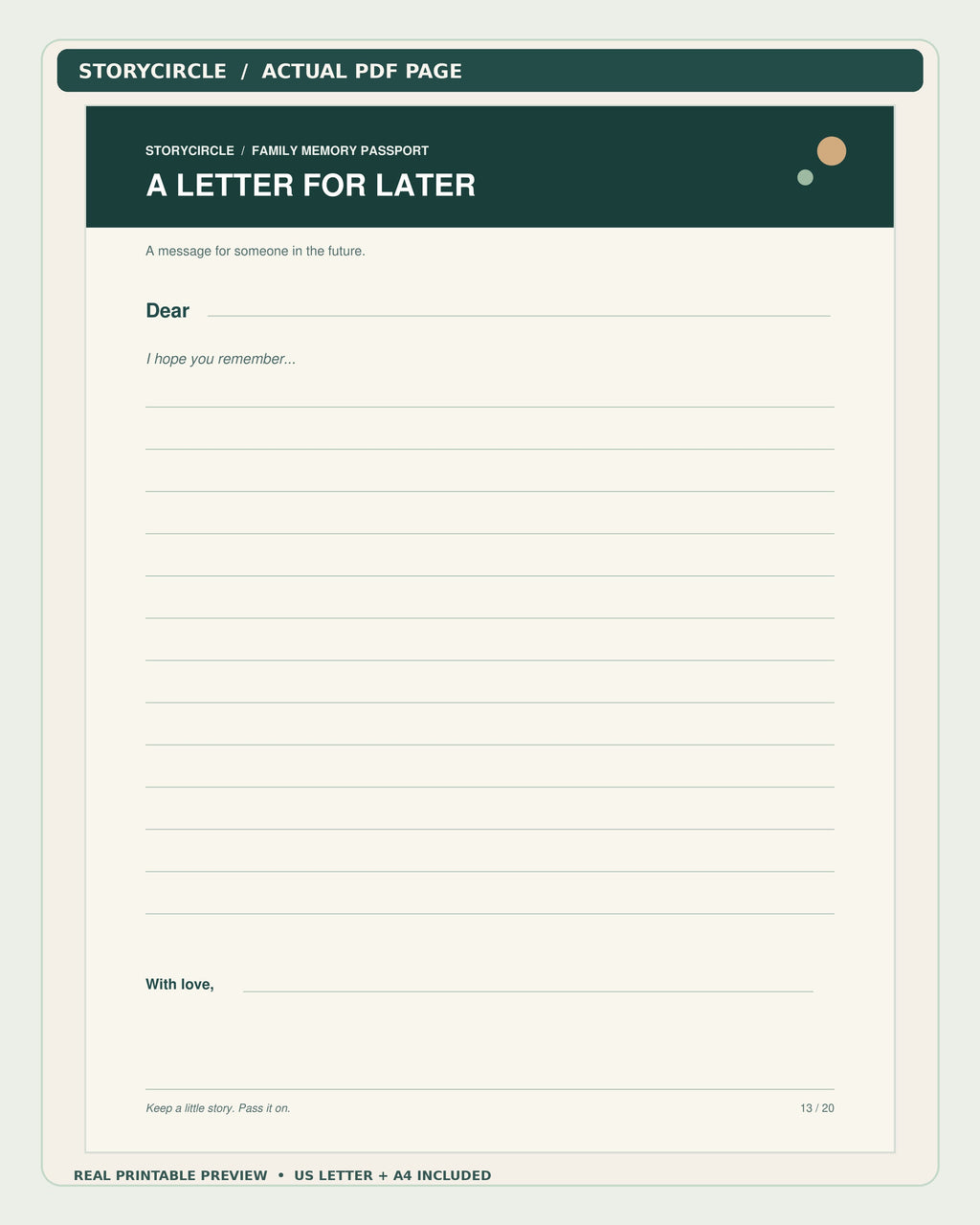Actual StoryCircle letter to future generations printable, PDF page 13