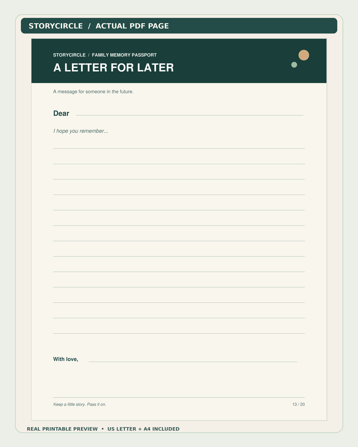 Actual StoryCircle letter to future generations printable, PDF page 13