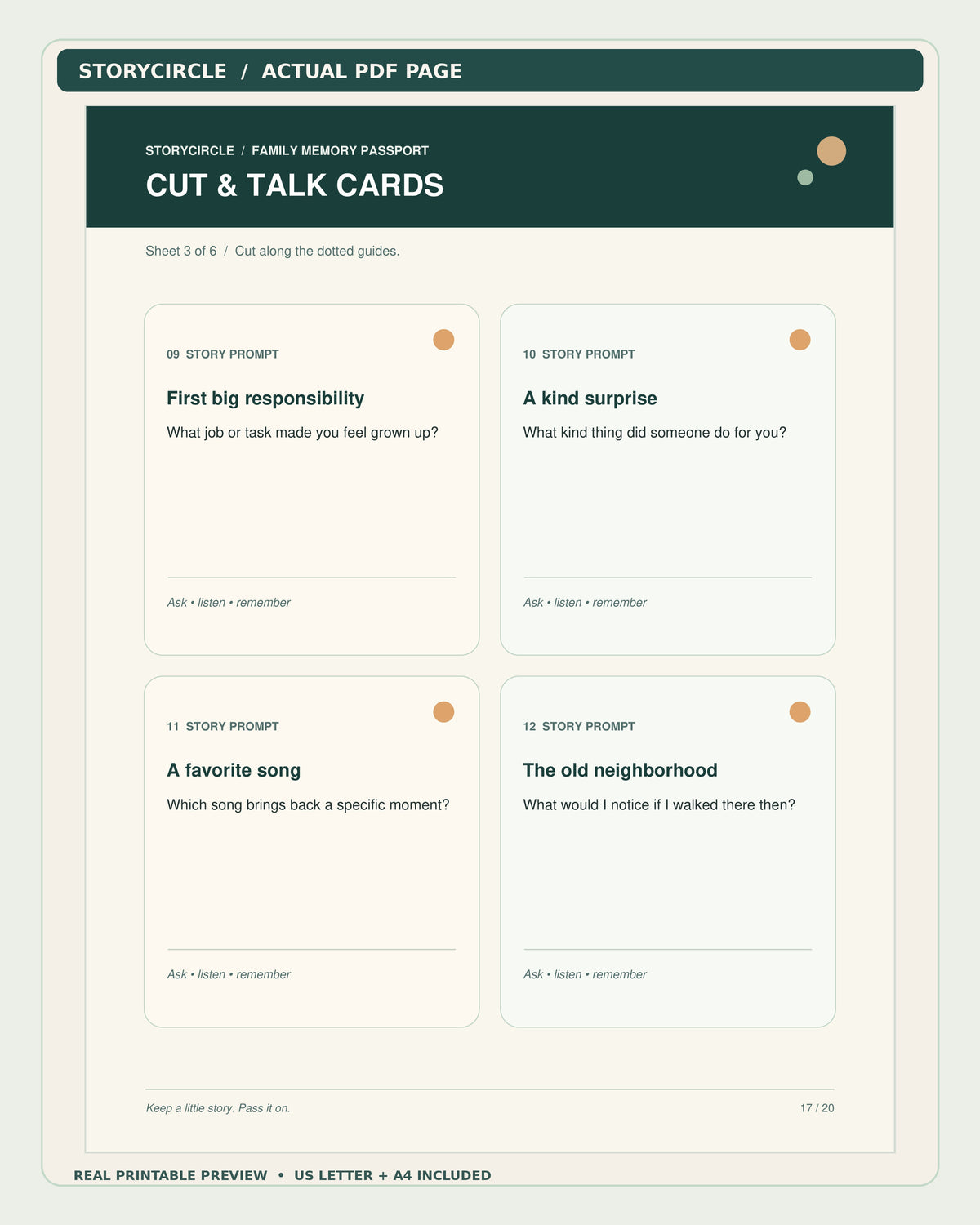 Actual StoryCircle family conversation cards, PDF page 17