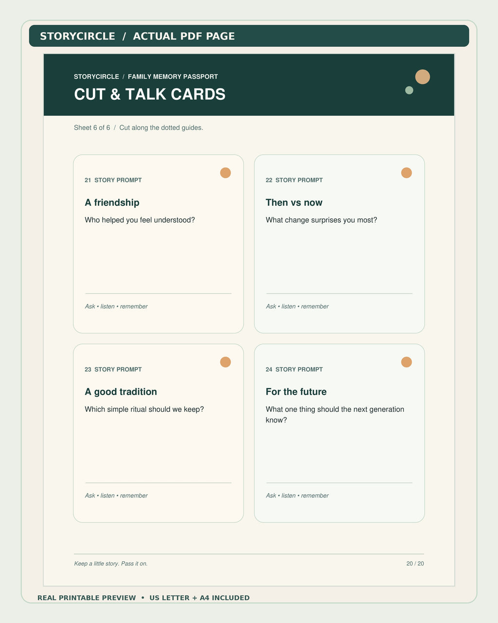 Actual StoryCircle family conversation cards, PDF page 20