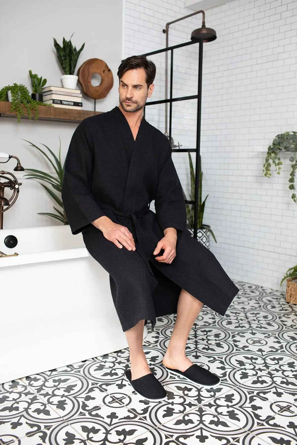 Men's Waffle Spa Bathrobe - Quick Dry, Lightweight Kimono