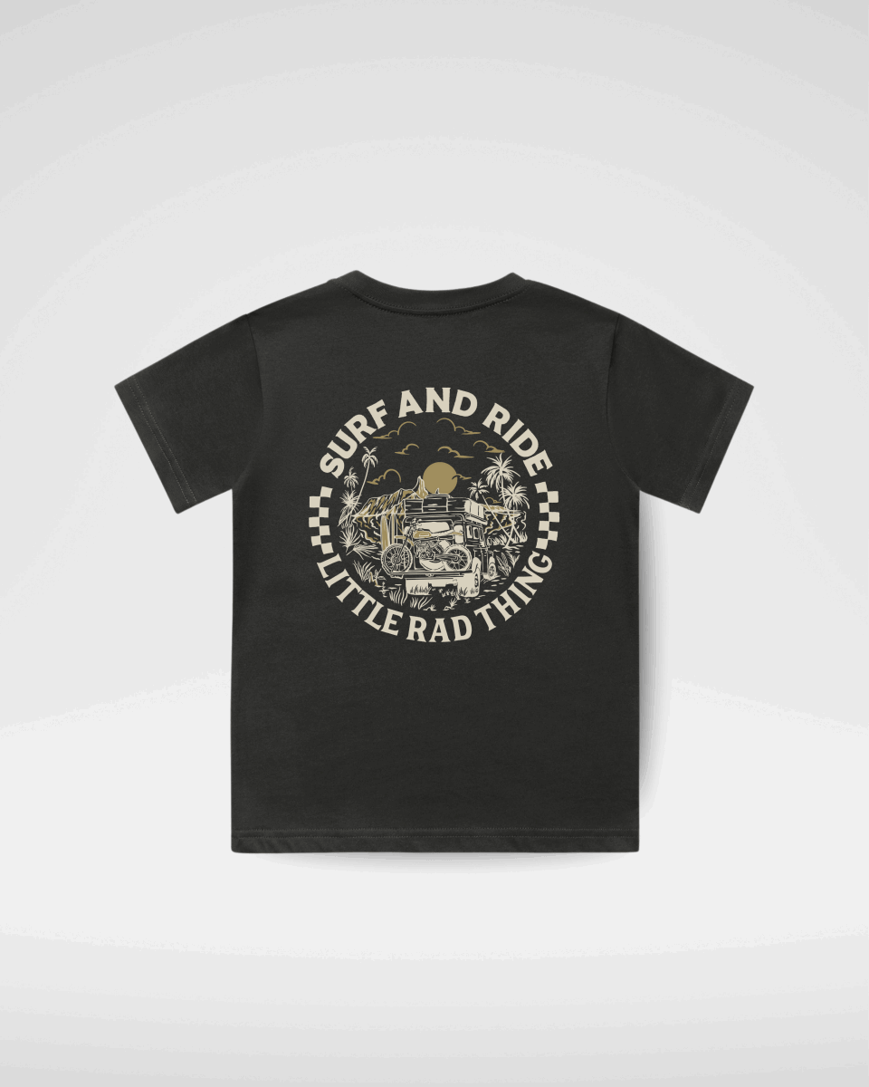 Boys Surf N Ride Tee Coal - Retro Graphic Comfort