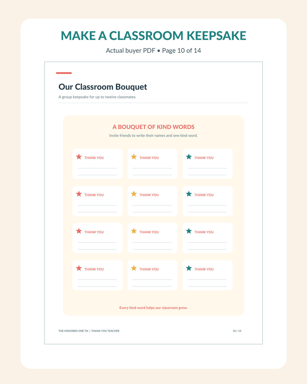 Real class appreciation page with twelve messages, actual page 10
