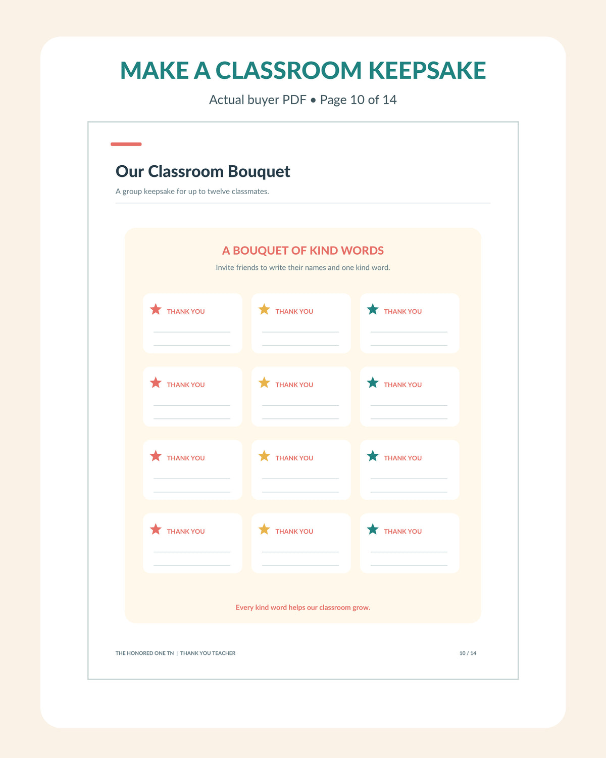 Real class appreciation page with twelve messages, actual page 10