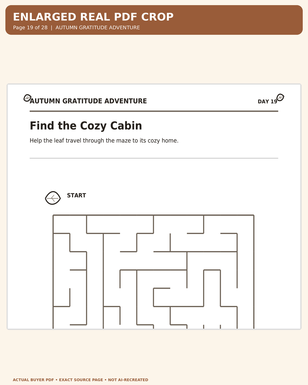 Autumn Gratitude Adventure: exact original customer PDF page 19 enlarged readable worksheet