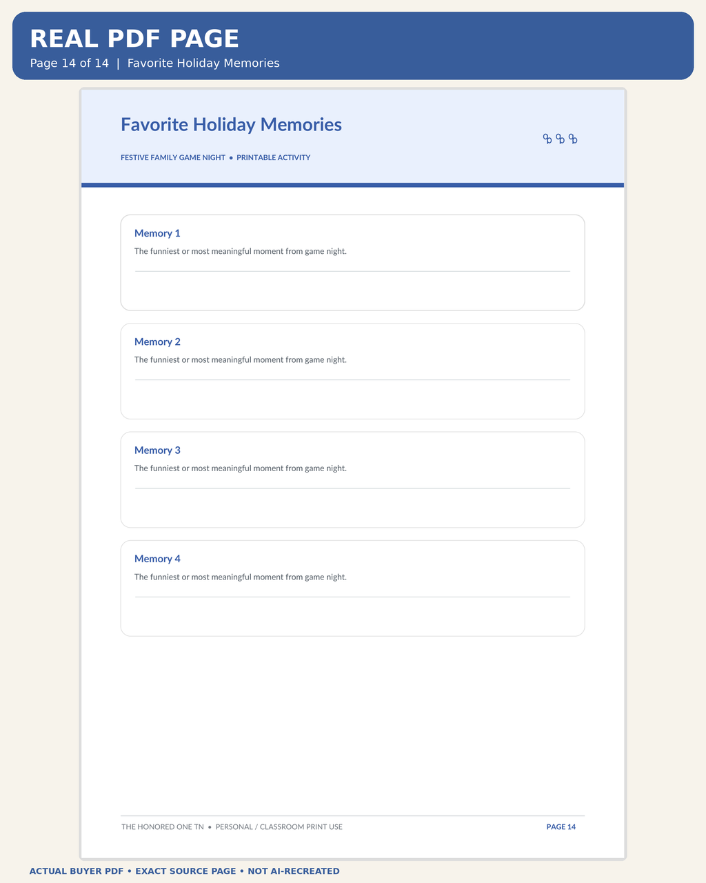 Actual buyer PDF page 14: Favorite Holiday Memories