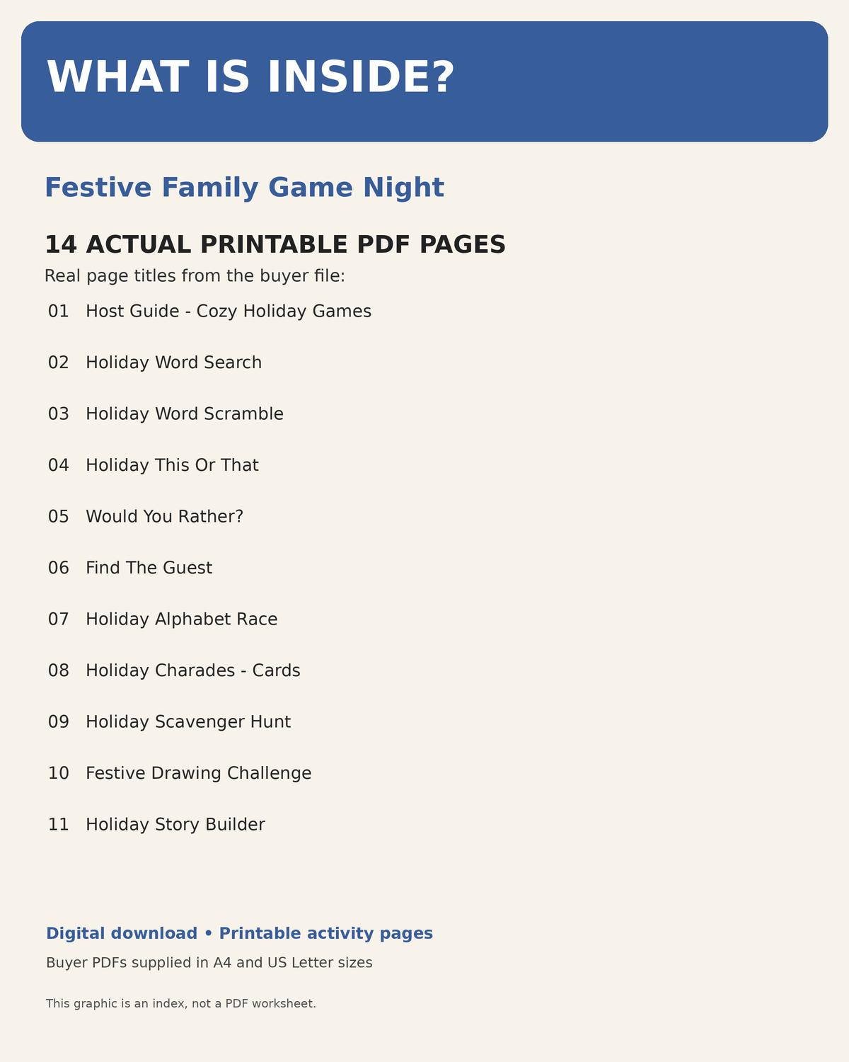 Verified contents: Festive Family Game Night 14-page buyer PDF