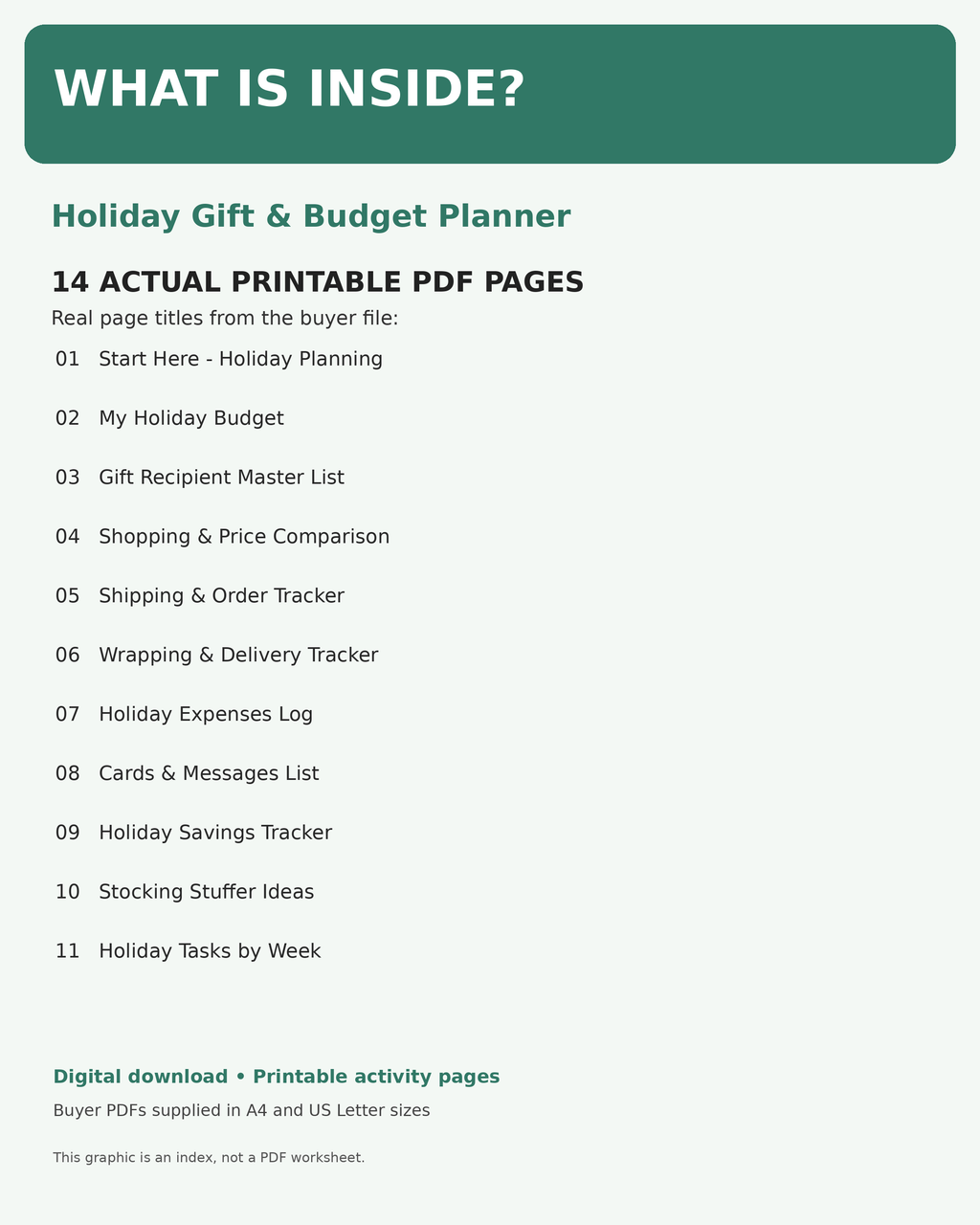 Holiday Gift & Budget Planner: verified contents of the actual buyer PDF
