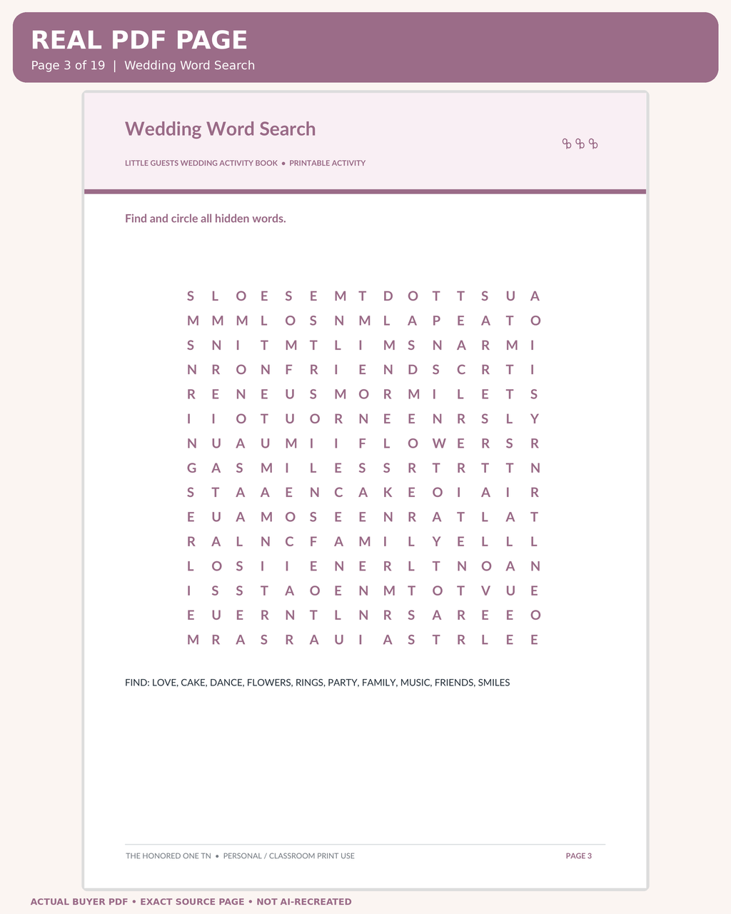 Little Guests Wedding Activity Book: original printable PDF page 03 readable preview