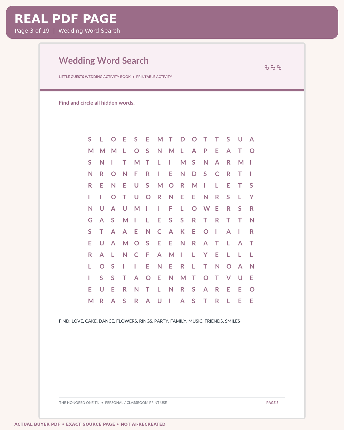 Little Guests Wedding Activity Book: original printable PDF page 03 readable preview