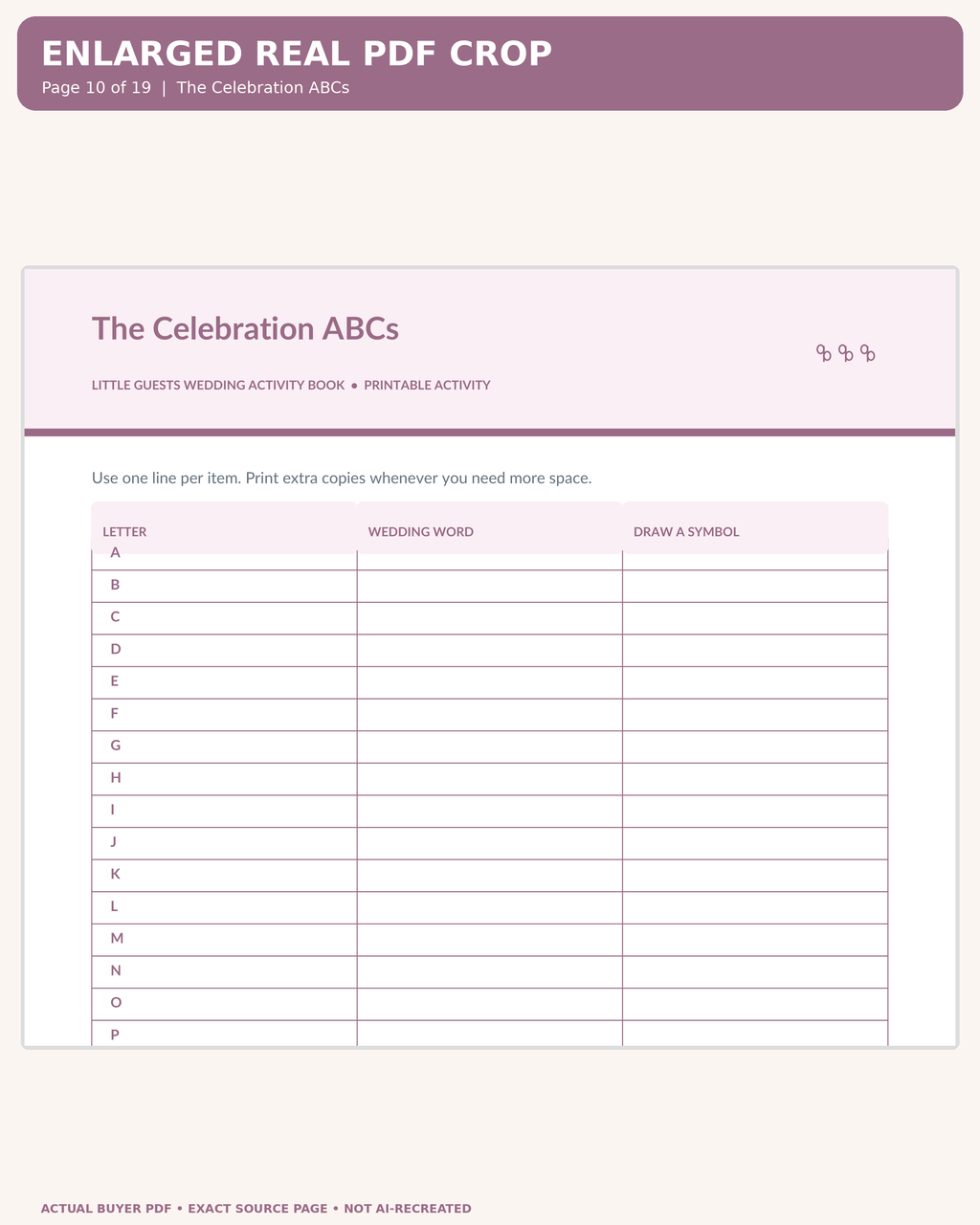 Little Guests Wedding Activity Book: original printable PDF page 10 readable preview