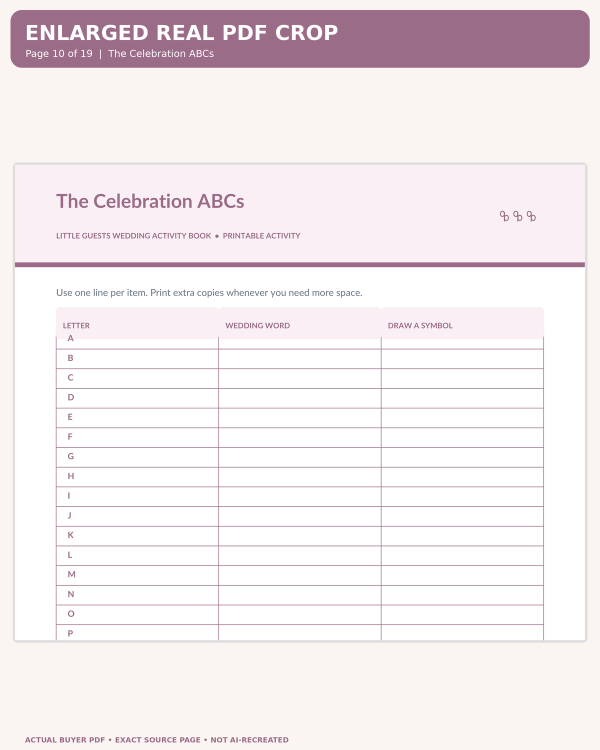 Little Guests Wedding Activity Book: original printable PDF page 10 readable preview
