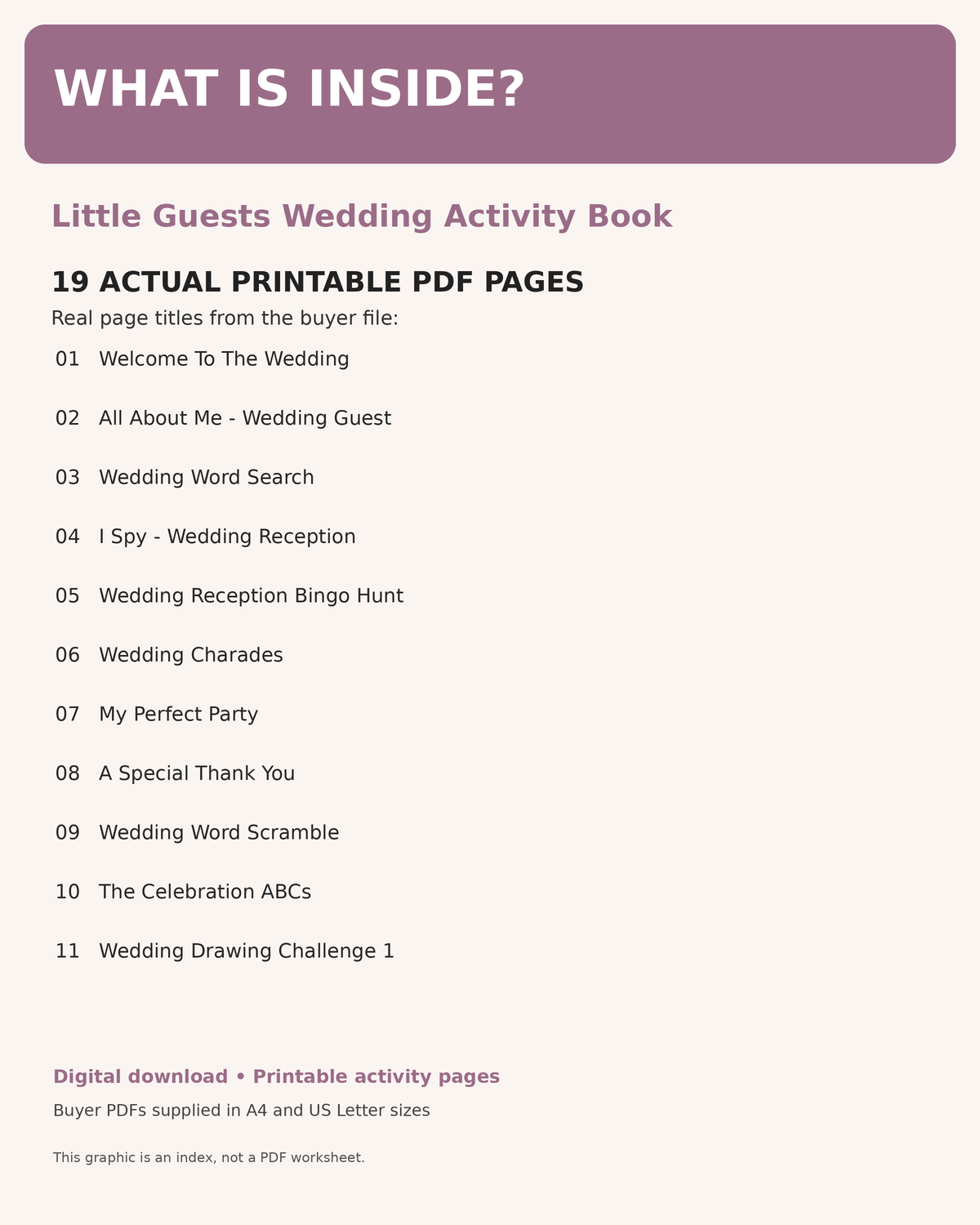 Little Guests Wedding Activity Book: verified contents of actual buyer PDF