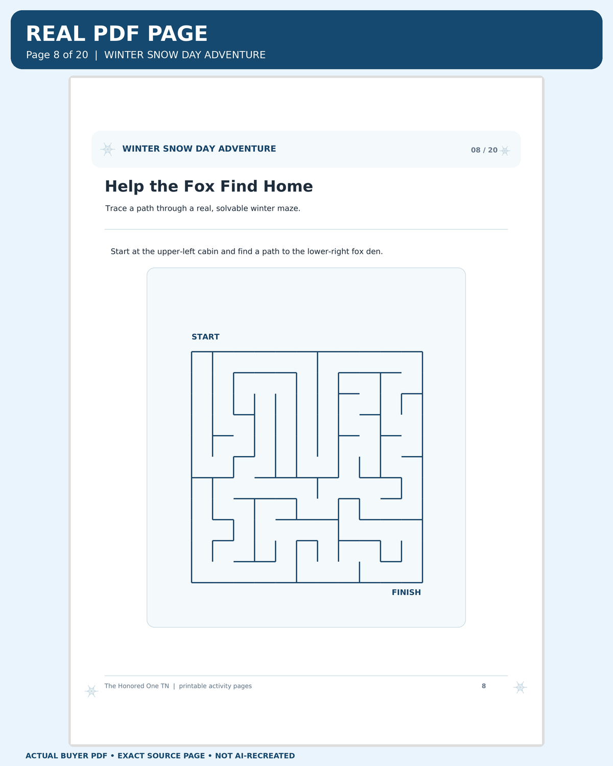 Winter Snow Day Adventure: exact original customer PDF page 08 enlarged readable worksheet