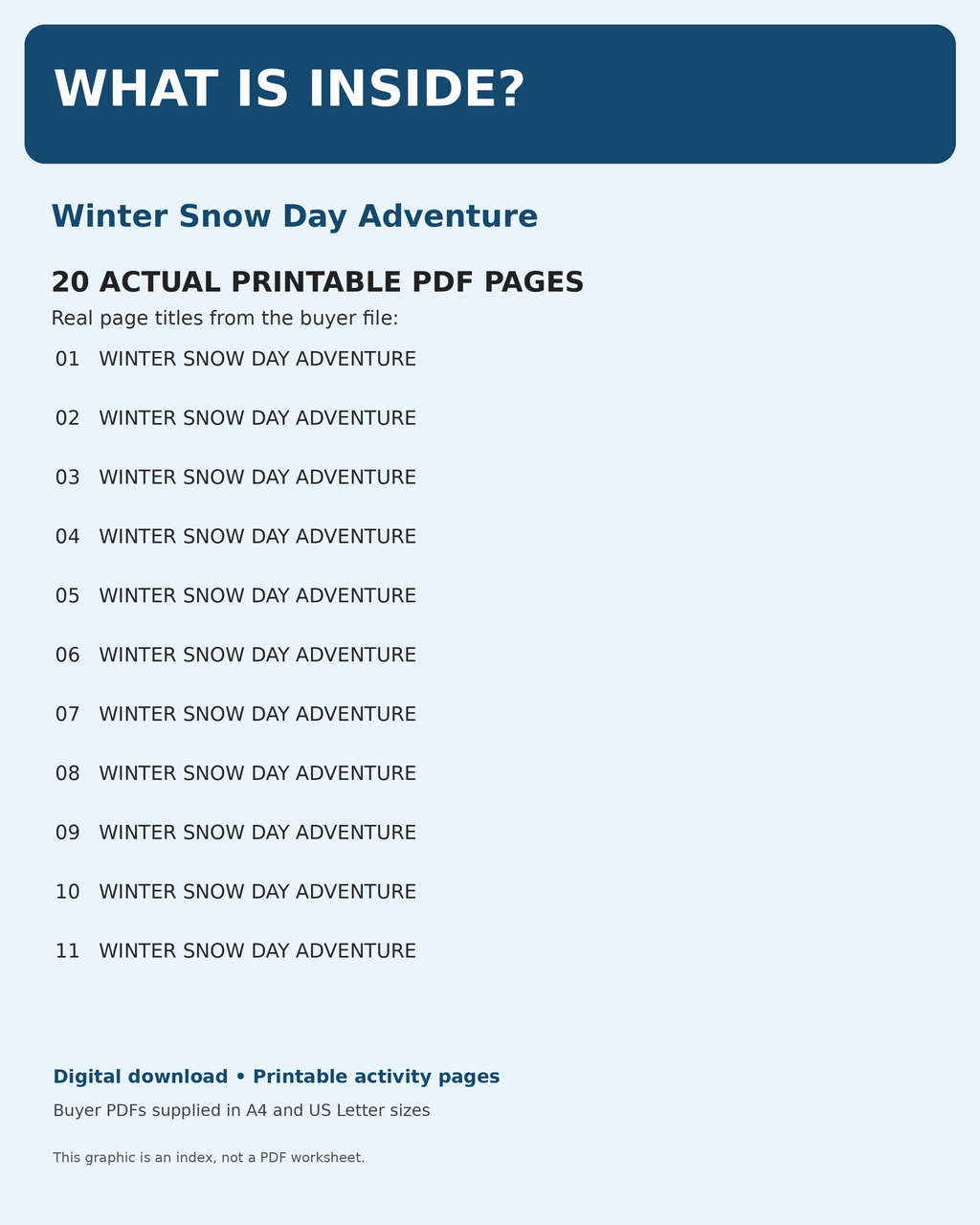 Winter Snow Day Adventure: verified guide to contents of the original buyer PDF