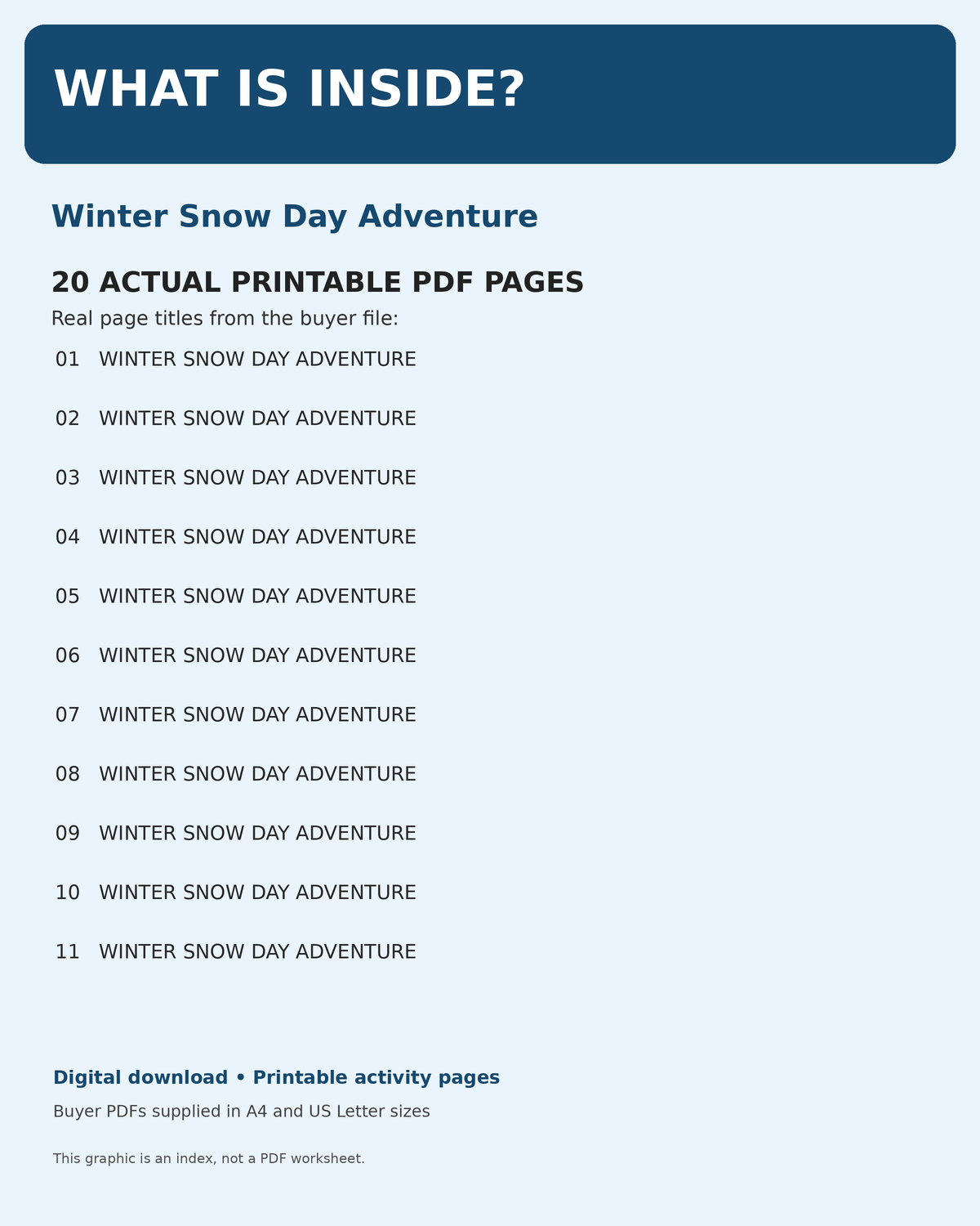 Winter Snow Day Adventure: verified guide to contents of the original buyer PDF