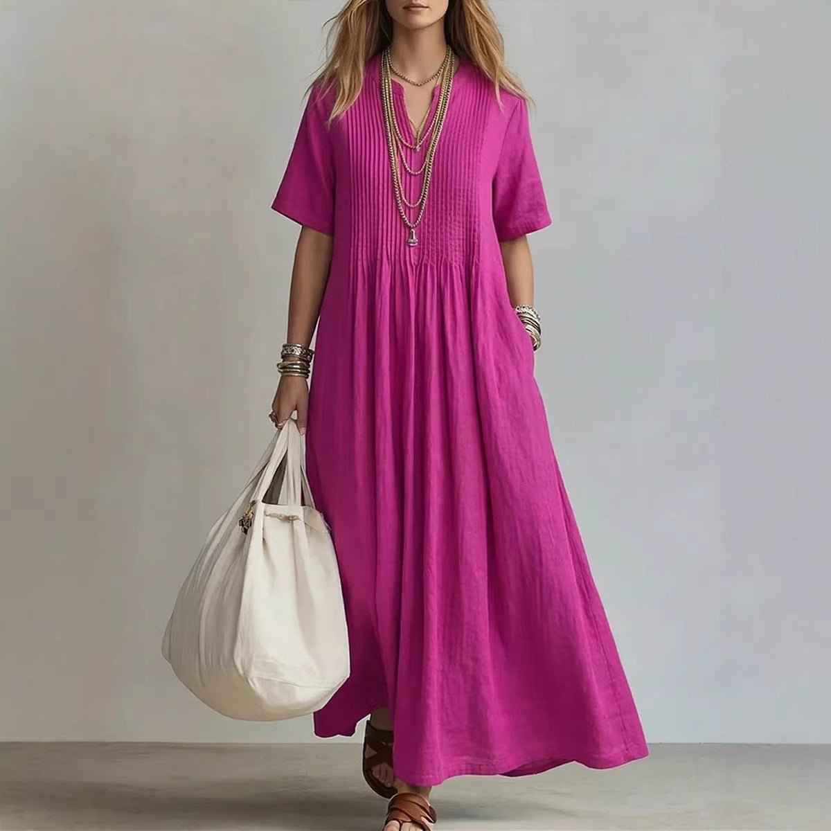 V-Neck Short Sleeve Dress | Casual Elegant Summer