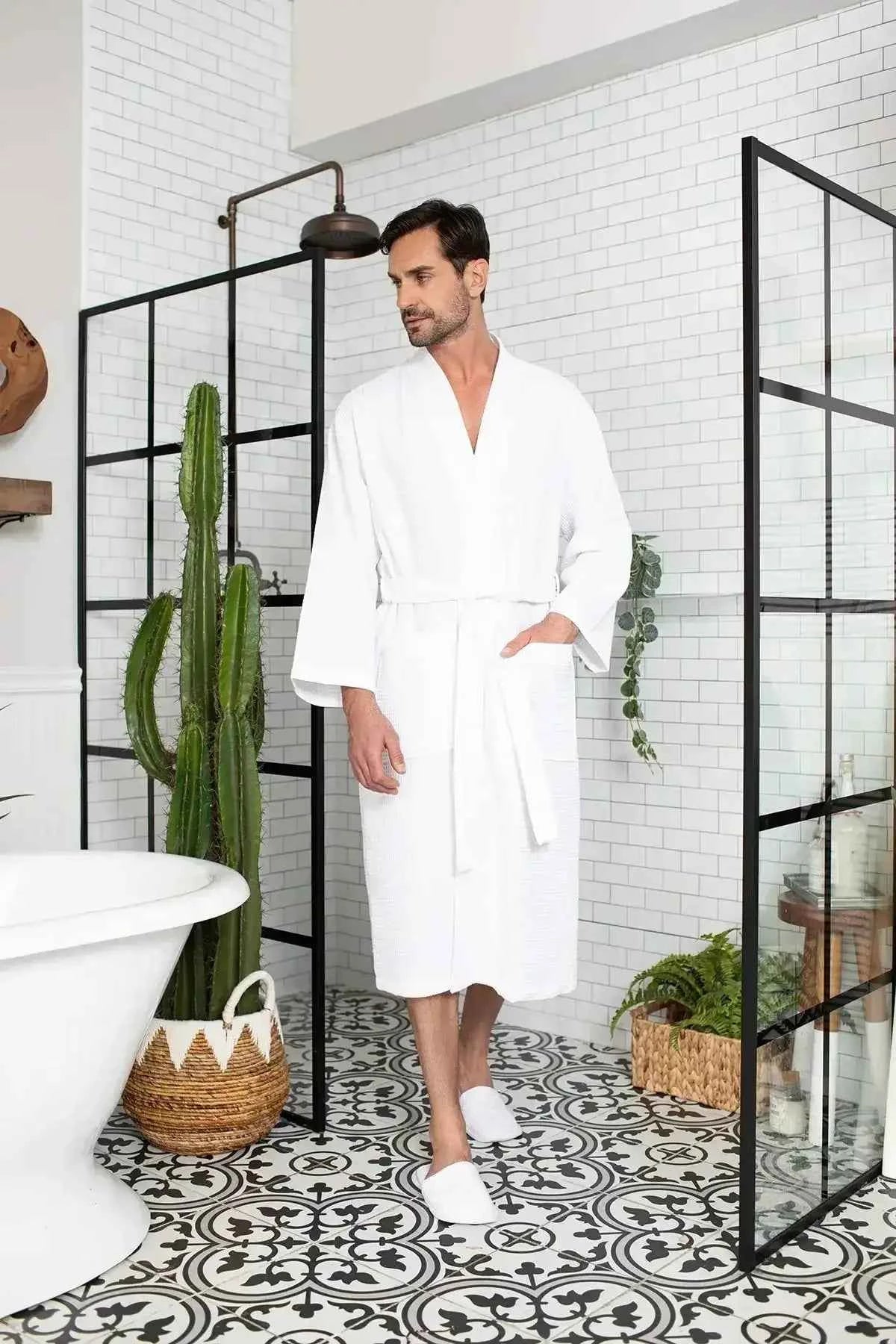 Men's Waffle Spa Bathrobe - Quick Dry, Lightweight Kimono