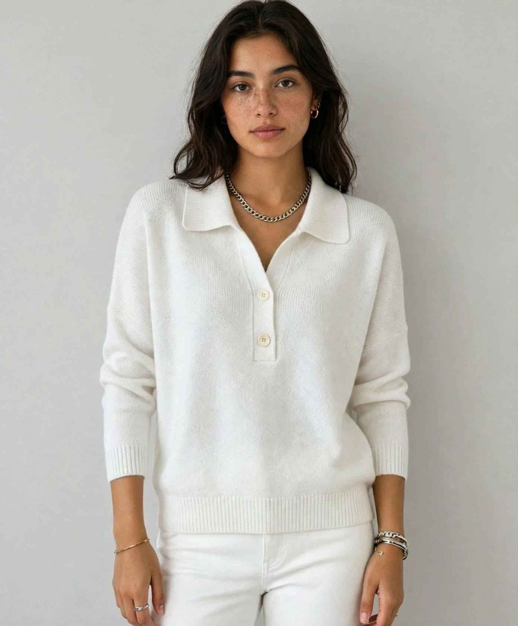 Women's Knit Polo Sweater | V-Neck Long Sleeve Autumn Winter Style