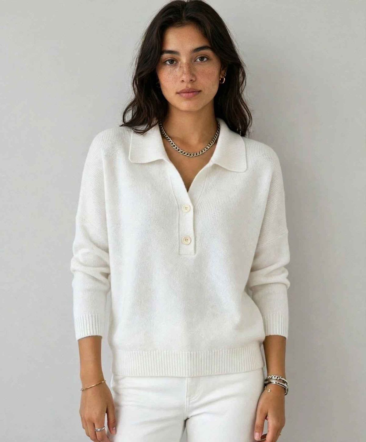 Women's Knit Polo Sweater | V-Neck Long Sleeve Autumn Winter Style