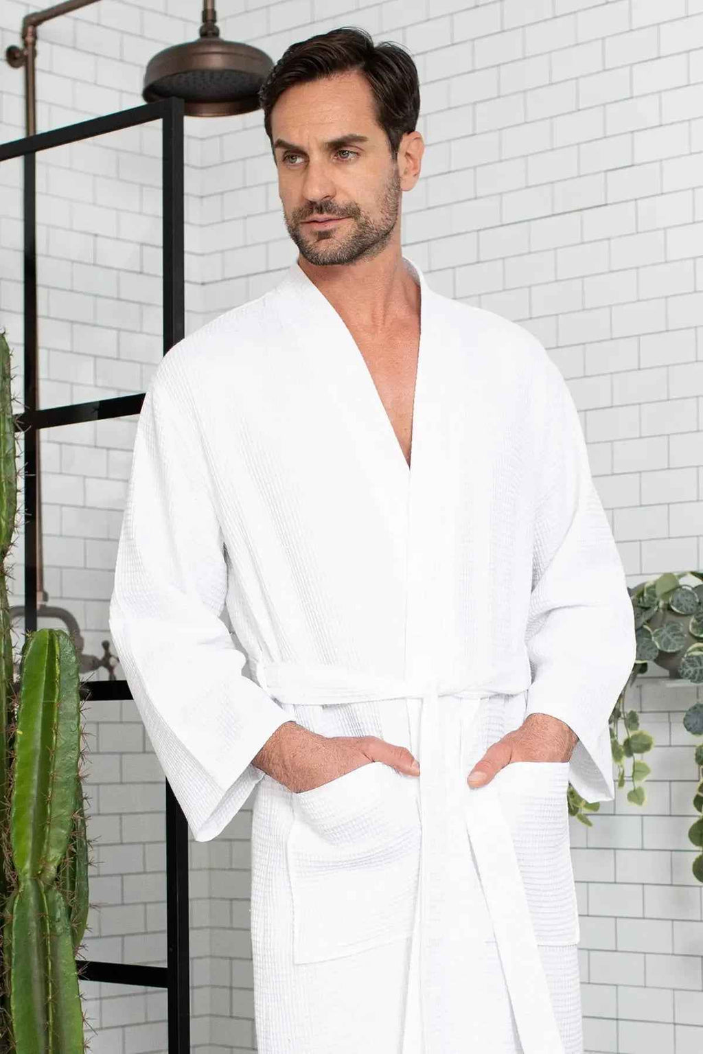 Men's Waffle Spa Bathrobe - Quick Dry, Lightweight Kimono