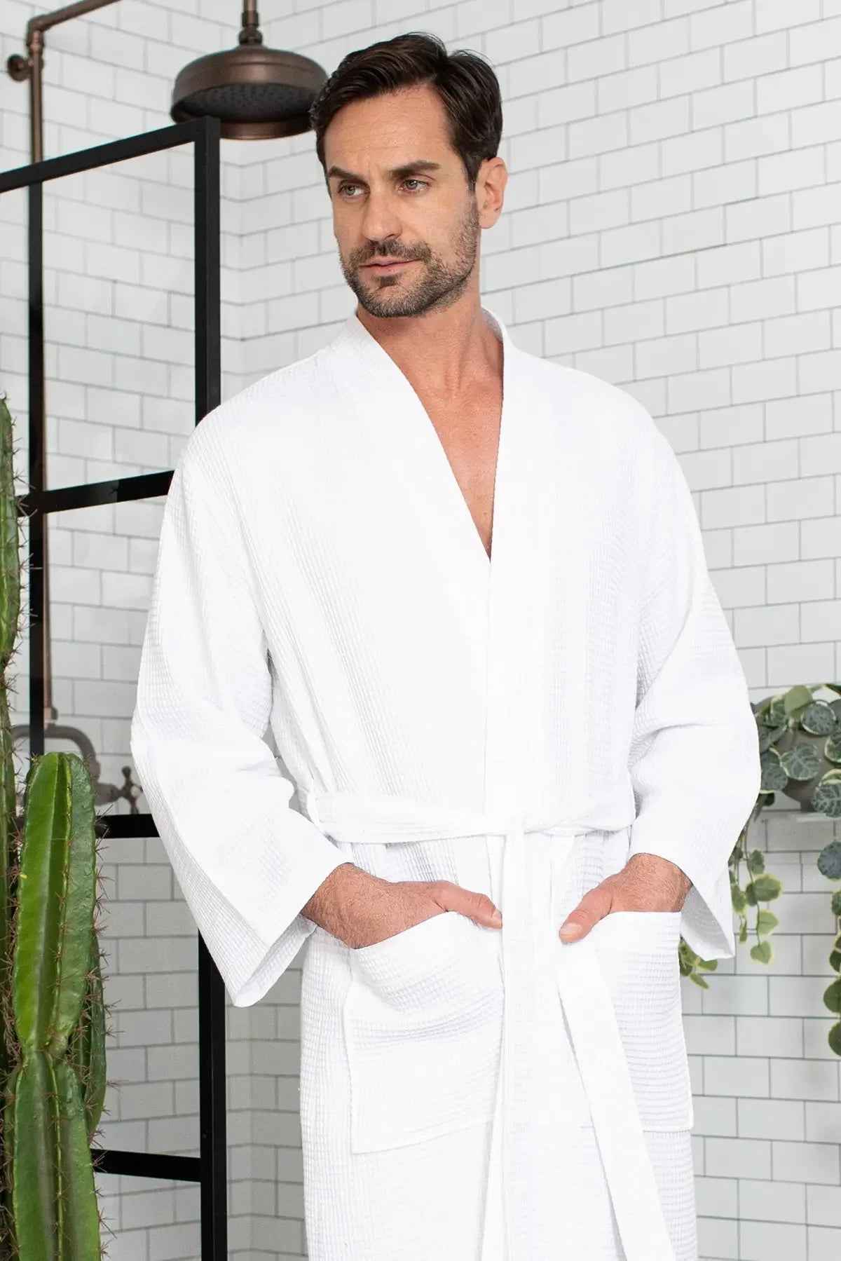 Men's Waffle Spa Bathrobe - Quick Dry, Lightweight Kimono