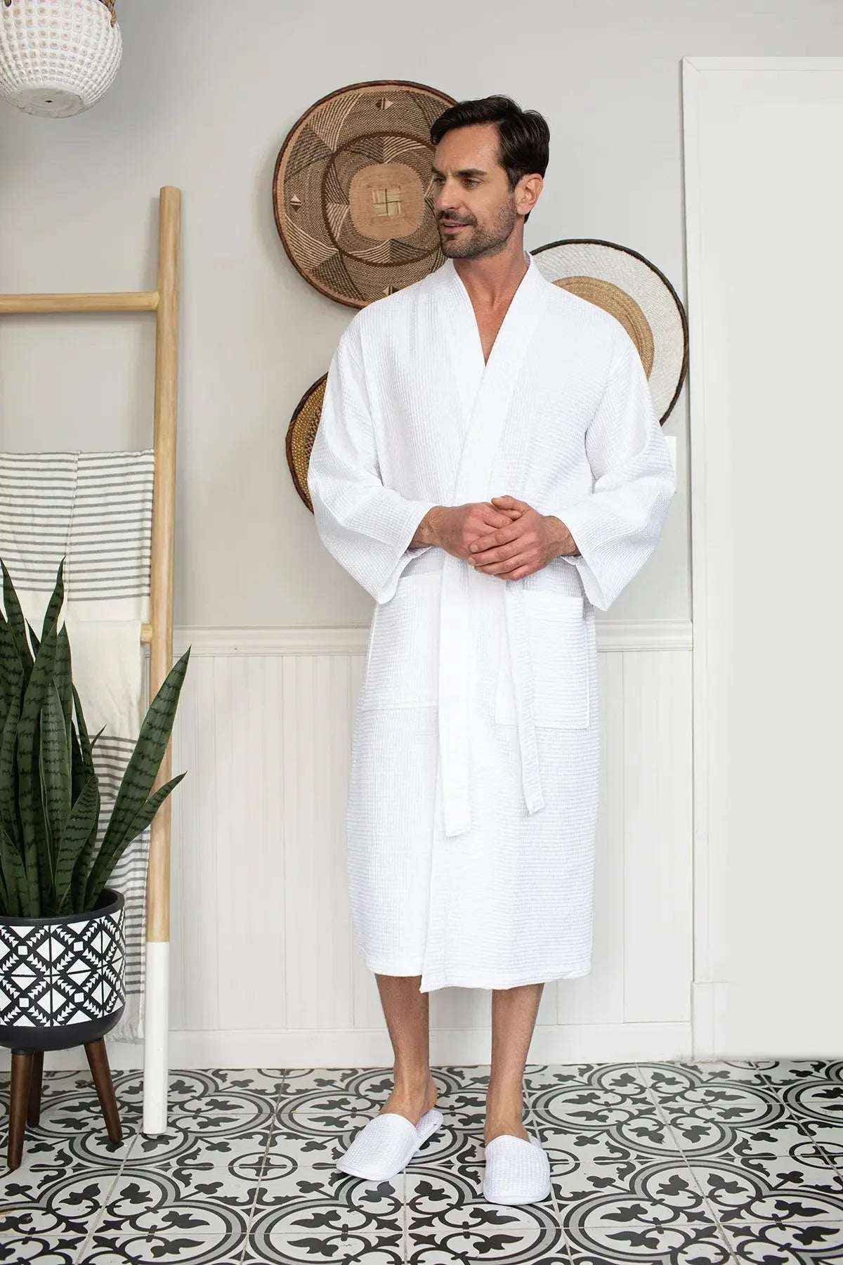 Men's Waffle Spa Bathrobe - Quick Dry, Lightweight Kimono